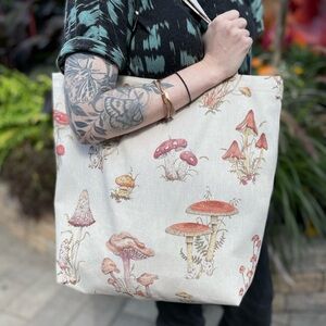 REVERSIBLE Mushroom & Moth tote bag - Handmade
